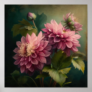 Rosa Dahlior Blommig Konsttryck Poster
