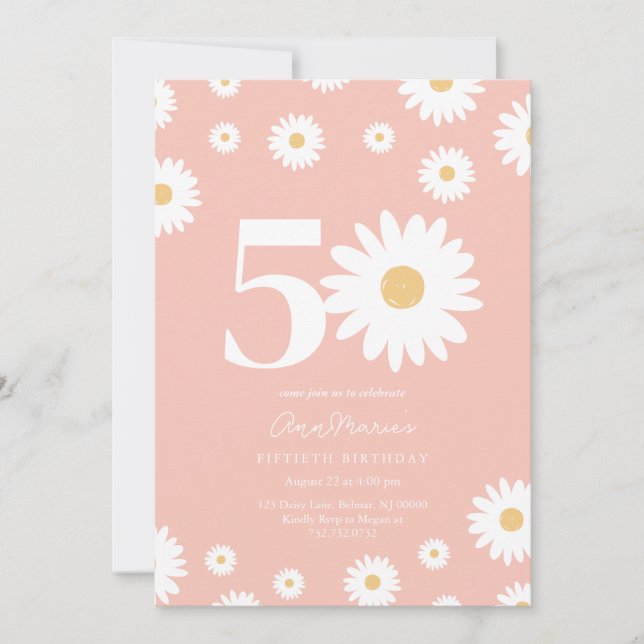 Rosa Daisy 50:e födelsedagsinbjudan Inbjudningar (Framsida)