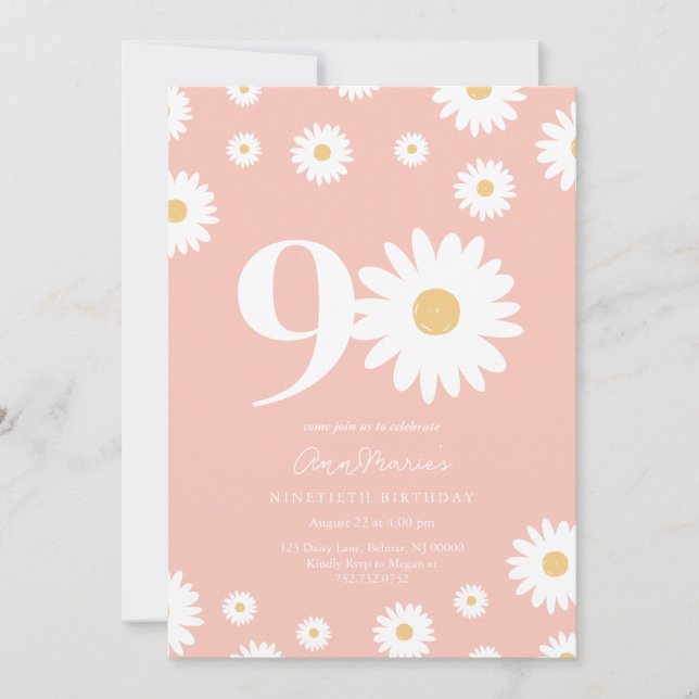 Rosa Daisy 90:e födelsedagsinbjudan Inbjudningar (Framsida)