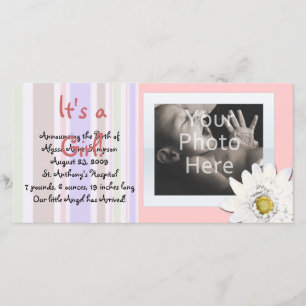Rosa Daisy Anpassningsbar Photo Card Baby aviserin Meddelande