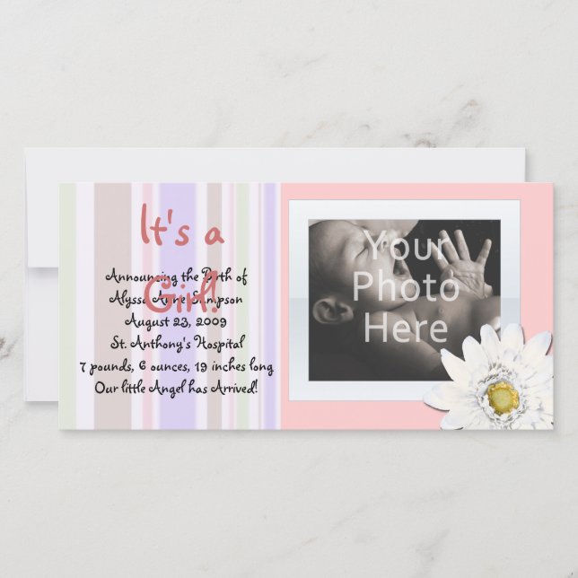 Rosa Daisy Anpassningsbar Photo Card Baby aviserin Meddelande (Framsida)