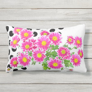 Rosa Daisy / Asters Bouquet & black punkter Utomhuskudde
