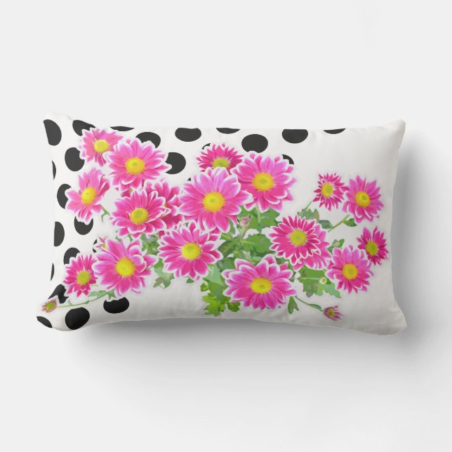 Rosa Daisy / Asters Bouquet & black punkter Utomhuskudde (Framsida)