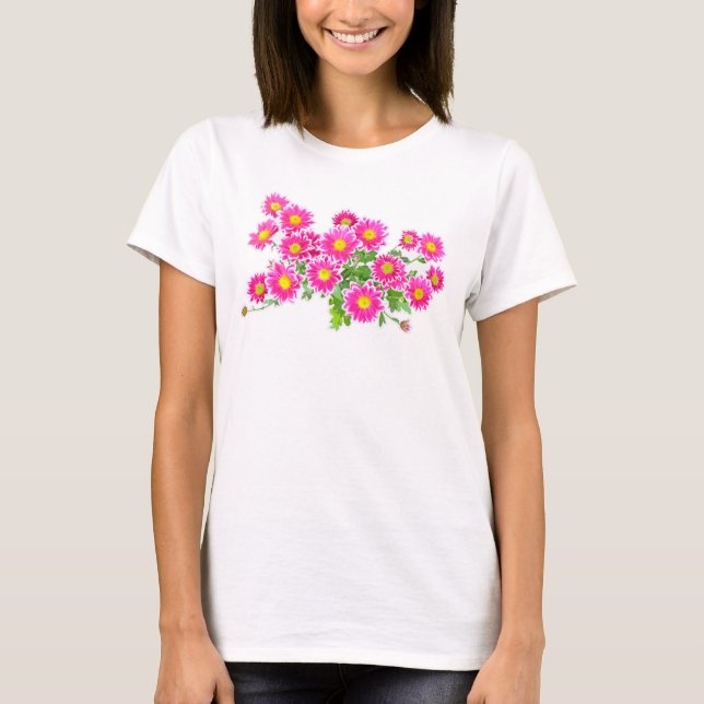 Rosa Daisy / Asters Bouquet + dina idéer T Shirt (Framsida)