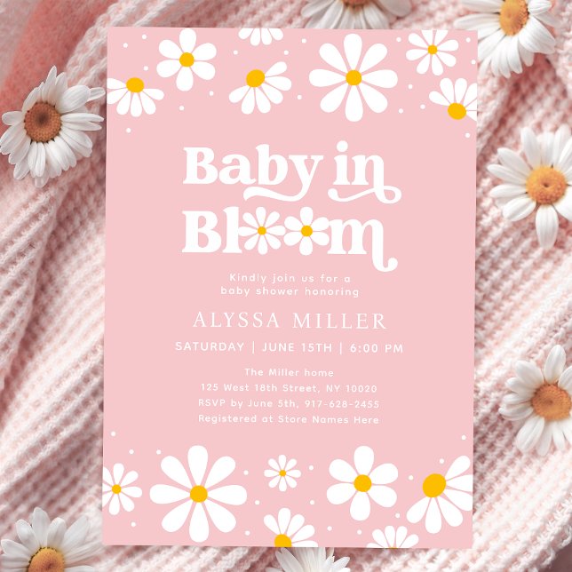 Rosa Daisy Baby i Bloom Baby Shower Inbjudningar (Skapare uppladdad)