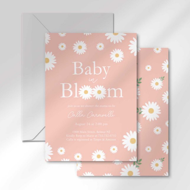 Rosa Daisy Baby i Knopp Baby Shower Inbjudan (Skapare uppladdad)
