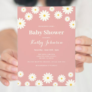 Rosa Daisy Baby Shower Girl-inbjudan för flickor Inbjudningar