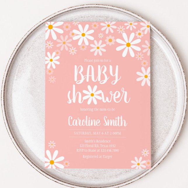 Rosa Daisy Baby Shower Inbjudningar (Pink Boho Daisy Baby Shower Invitation 
)