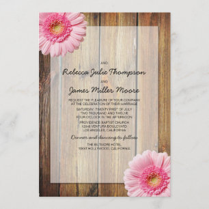 Rosa Daisy Barn Wood Wedding bjudande Inbjudningar