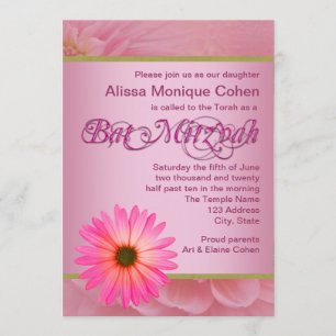 Rosa Daisy Bat Mitzvah-inbjudningar Inbjudningar