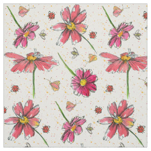 Rosa Daisy Bees Ladybugs Tyg