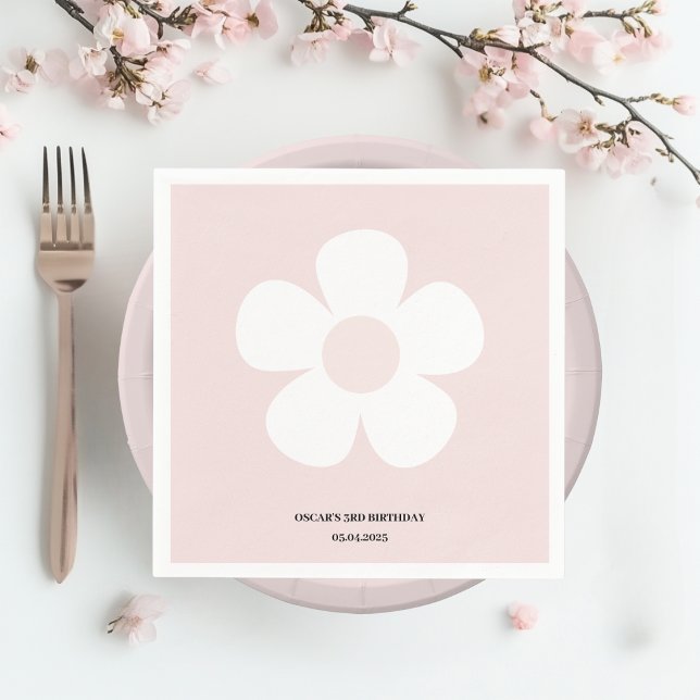 Rosa Daisy Birthday - Blommigt Party Bord Decor Pappersservett (Skapare uppladdad)