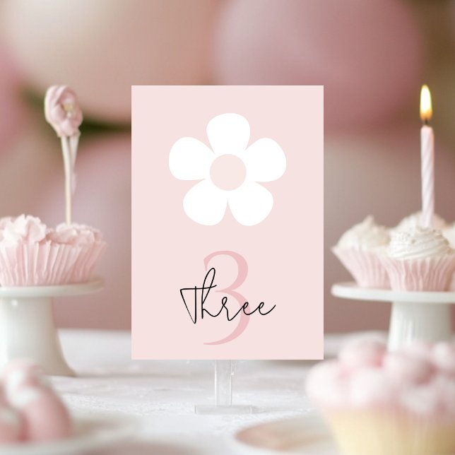 Rosa Daisy Birthday - Elegant Blommigt Party Bordsnummer (Skapare uppladdad)