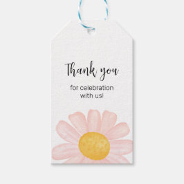 Rosa Daisy Birthday Favor Taggar, Daisy tack Presentetikett