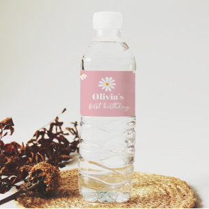  Rosa Daisy Birthday Vattenflaska Label Vattenflaskor Etikett