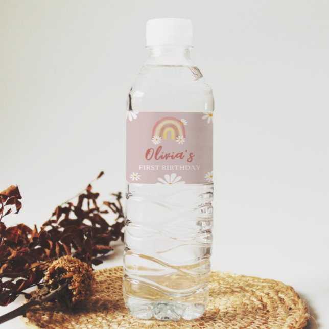  Rosa Daisy Birthday Vattenflaska Label Vattenflaskor Etikett (Skapare uppladdad)