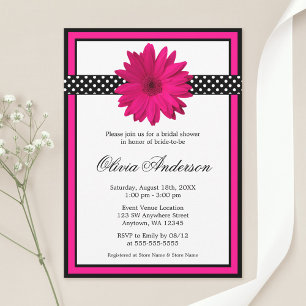 Rosa Daisy Black Polka dots Möhippa Inbjudningar