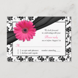 Rosa Daisy Black White Blommigt Damask Bröllops OS OSA Kort