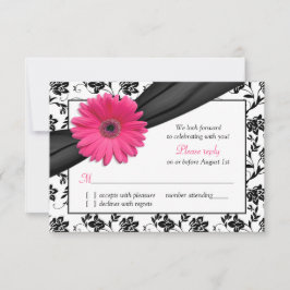 Rosa Daisy Black White Blommigt Damask Bröllops OS OSA Kort