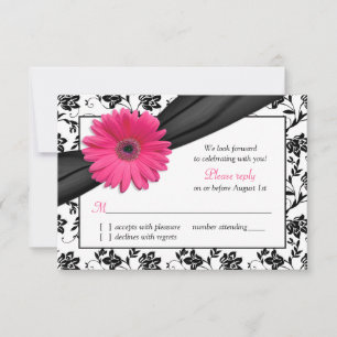 Rosa Daisy Black White Blommigt Damask Bröllops OS OSA Kort