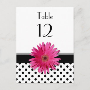 Rosa Daisy Black White Polka Dot Bröllop Bord Vykort