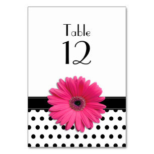 Rosa Daisy Black White Polka Dot Bröllop Bordsnummer