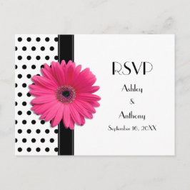 Rosa Daisy Black White Polka Dot Bröllop OSA Inbjudan Vykort