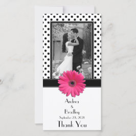 Rosa Daisy Black White Polka Dot Bröllop Photocard Tack Kort