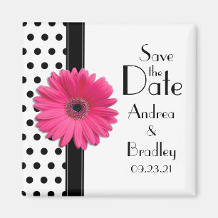 Rosa Daisy Black White Polka Dot Spara datum Magnet