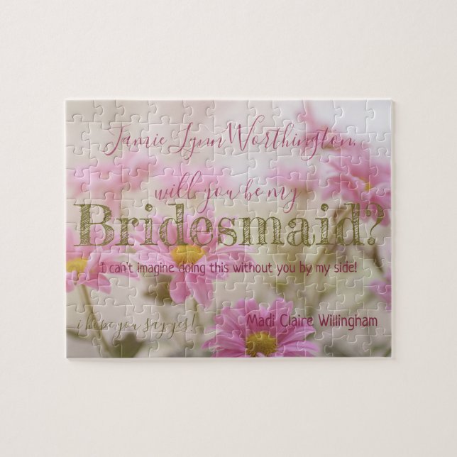 Rosa Daisy, blir du min Bridesmaid Jigszle Puzzle? Pussel (Horisontell)