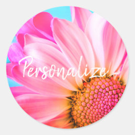 Rosa daisy blomma söt blått rosa Sommarsöt Runt Klistermärke