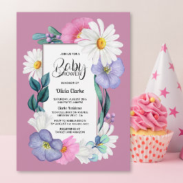 Rosa Daisy Blommig Baby Shower Inbjudningar