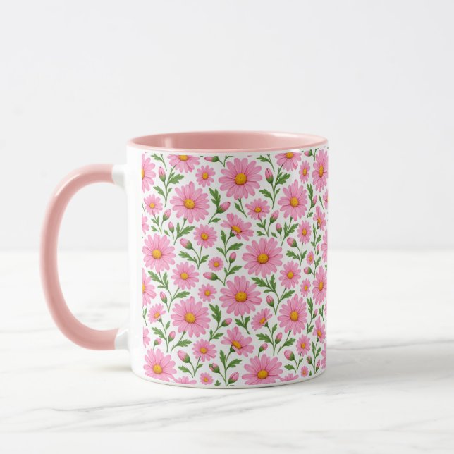 Rosa Daisy Blommig Botanisk Mönstrad Kaffemug Mugg (Vänster)
