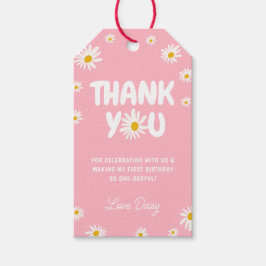 Rosa Daisy Blommigt 1:a födelsedag Tack för Presentetikett