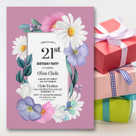 Rosa Daisy Blommigt 21:a födelsedag Party Inbjudningar