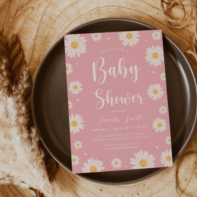 Rosa Daisy Blommigt  Baby Shower-inbjudan Inbjudningar (Skapare uppladdad)