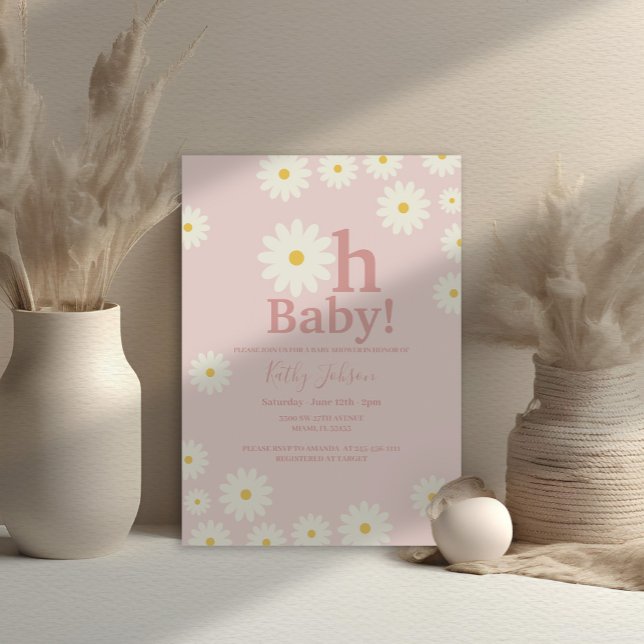  Rosa Daisy Blommigt Bohemian Girl Baby Shower Inbjudningar (Skapare uppladdad)