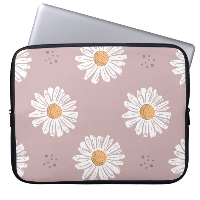 Rosa Daisy: Blommigt Upprepa Mönster. Laptop Fodral (Framsidan)