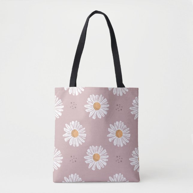 Rosa Daisy: Blommigt Upprepa Mönster. Tygkasse (Framsida)