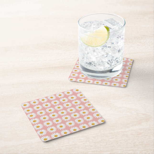 Rosa Daisy Blommönster Bebis Shower Underlägg Papper Kvadrat (Insitu)
