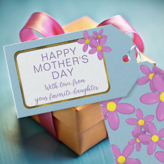 Rosa Daisy Blue Anpassningsbar Lycklig Mors dag Gi Presentetikett