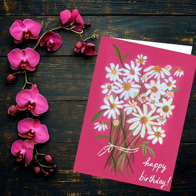 Rosa Daisy Bouquet Anpassa den! GRATTIS PÅ FÖDELSE Kort (Pink Daisy Bouquet Customize it! HAPPY BIRTHDAY Card
)