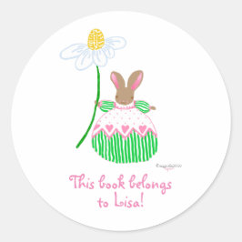 Rosa Daisy Bunny-bokplåt Runt Klistermärke