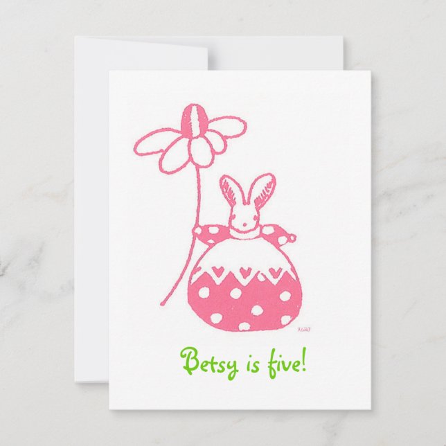 Rosa Daisy Bunny-födelsedagsinbjudan Inbjudningar (Framsida)