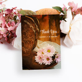Rosa Daisy Cowboy Boot Westernare Bröllop Tack Vykort