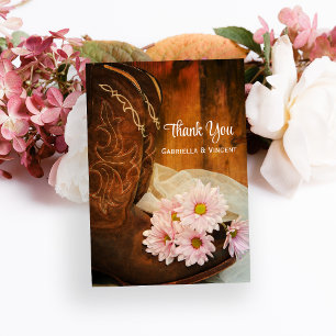 Rosa Daisy Cowboy Boot Westernare Bröllop Tack Vykort