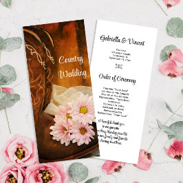 Rosa Daisy Cowboy Boots Landsbyggsbröllop Program