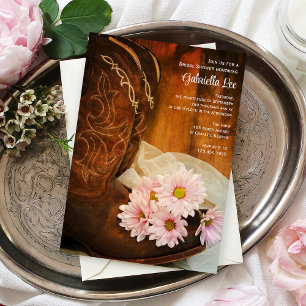Rosa Daisy Cowboy Boots Westerna Möhippa Inbjudningar