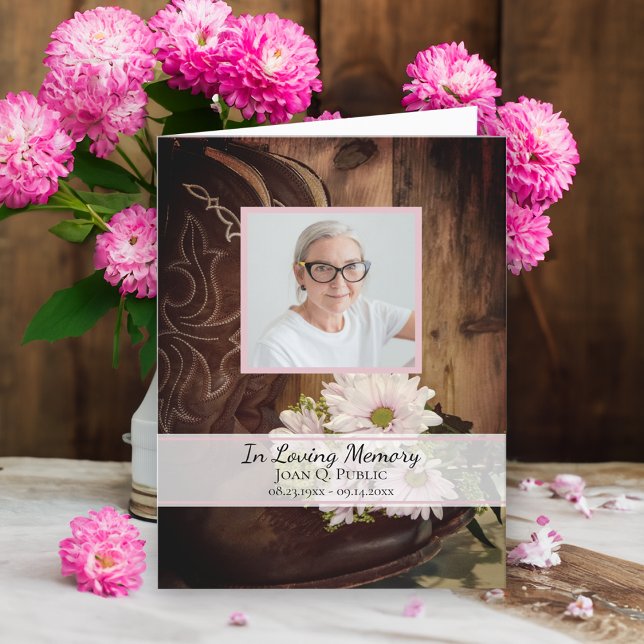 Rosa Daisy CowboyBoots Westerna begravningssympati Tack Kort (Skapare uppladdad)