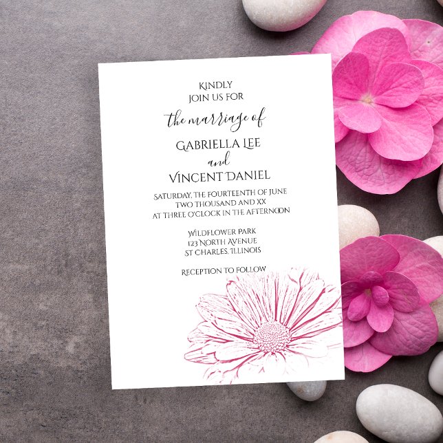 Rosa Daisy Effect Blommigt Bröllopsinbjudan Inbjudningar (The pretty Pink Daisy Effect Wedding Invitation is perfect for your garden party marriage ceremony.)